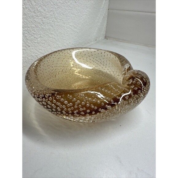 MURANO Bullicante Shell by Flavio Poli Vintage Art Glass Bubble Dish Ashtray - Picture 9 of 16